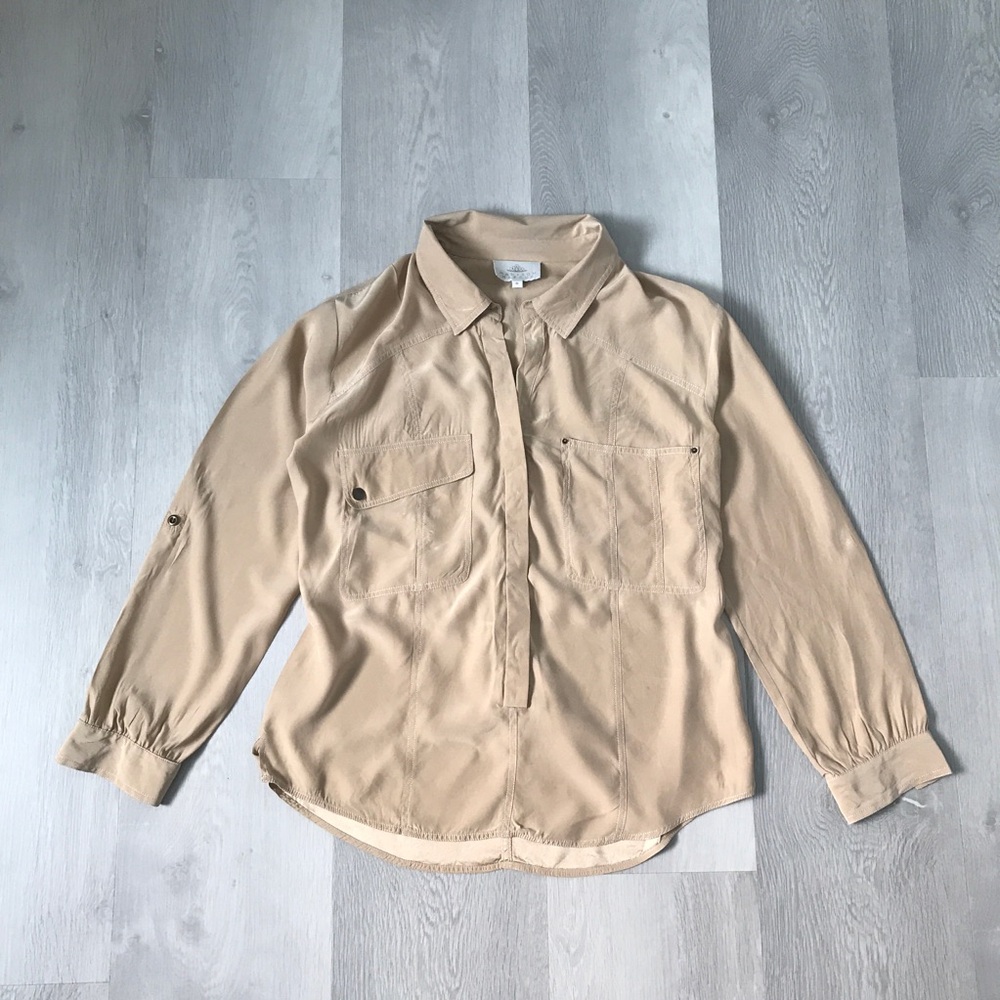 MADISON MARCUS SILK BLOUSE HENLEY LONG SLEEVE PULLOVER WOMENS MEDIUM
